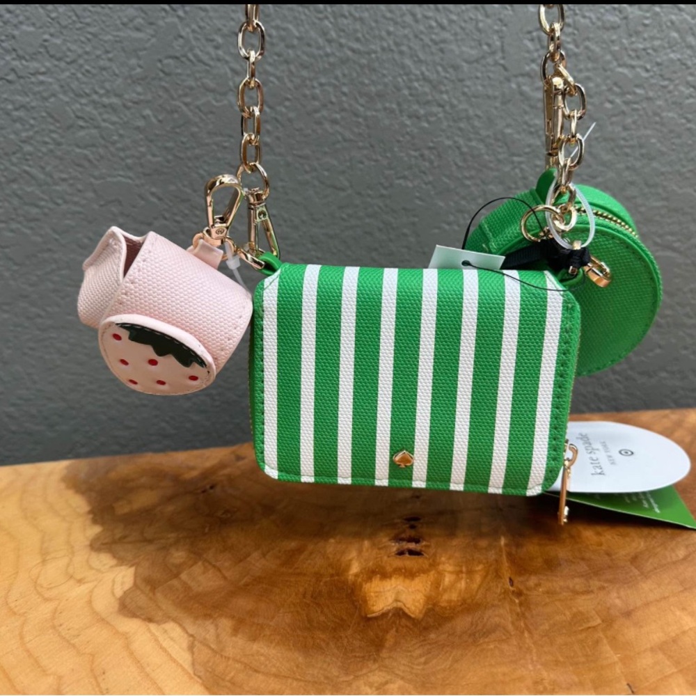 Green and White Striped Mini Bag with Gold Chain
